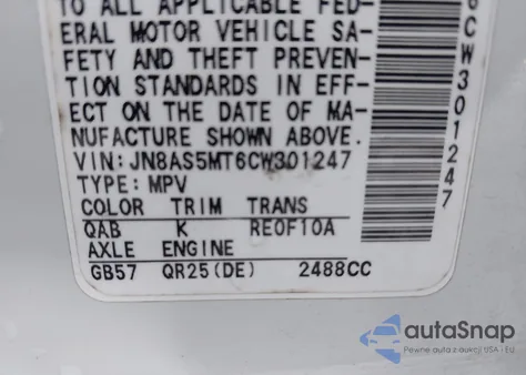 2012 Nissan Rogue Sv W/Sl Pkg z USA, uszkodzony, nr VIN JN8AS5MT6CW301247